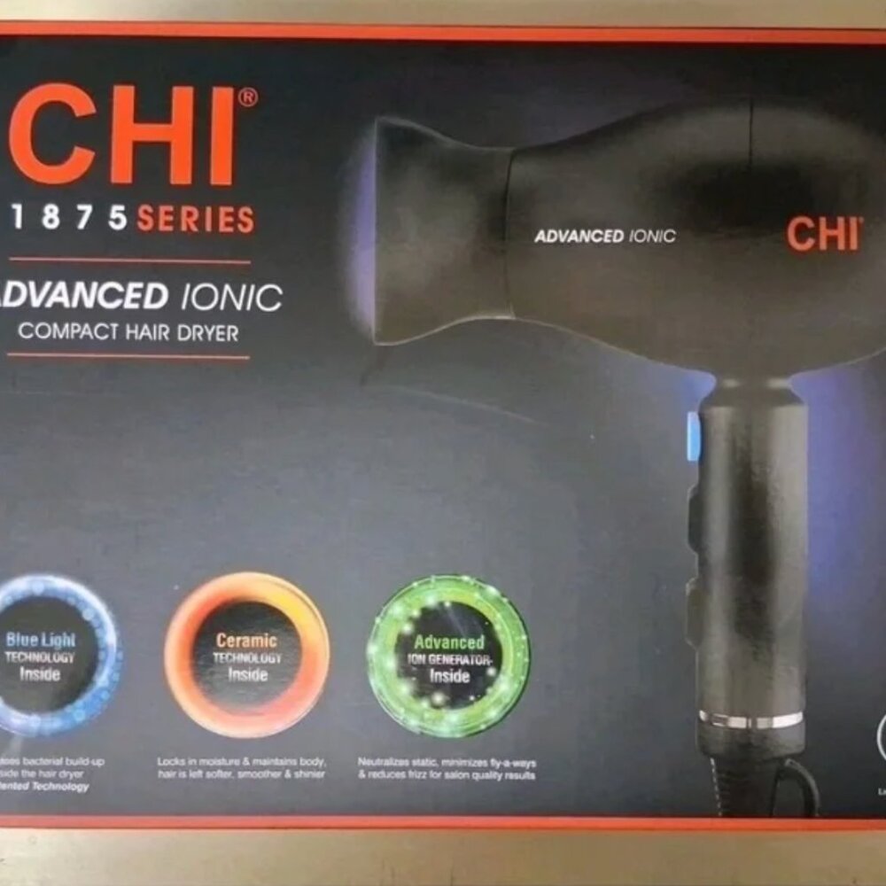Chi 1875 Advanced Ionic Series Compact Hair Dryer Black with Blue Led Light